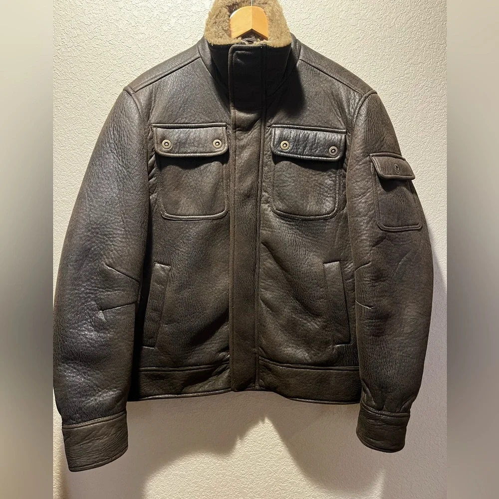 Rogue State Men's Brown Faux Fur Bomber Flight Jacket Large - Picture 3 of 11